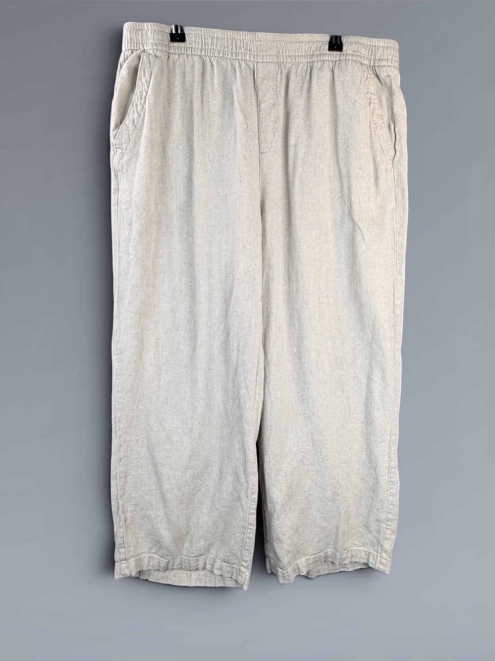Old Navy Linen Pants Sz Large Light Beige High Rise Straight Vacation Beach